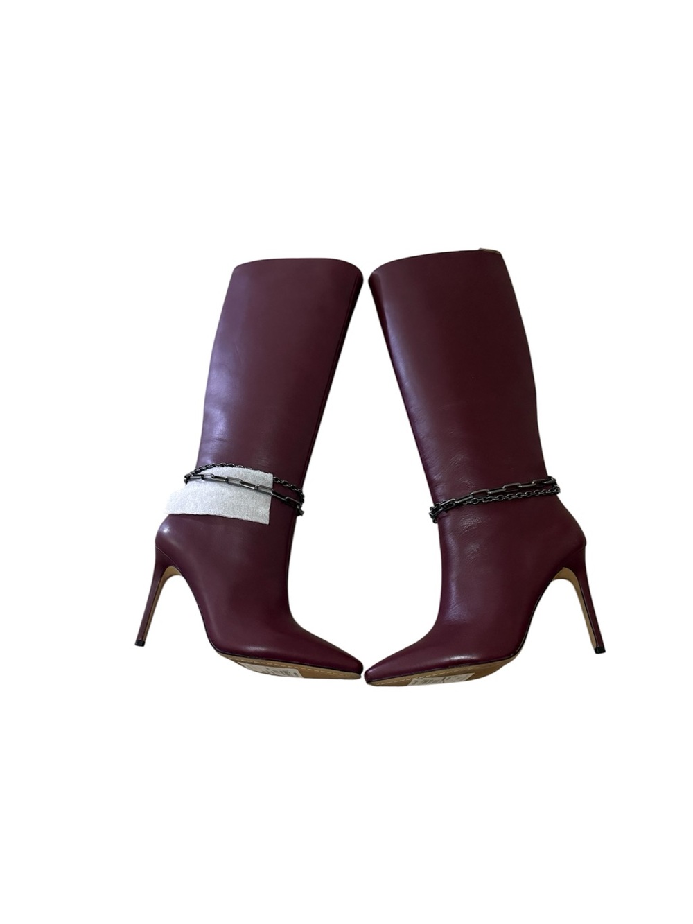 Vince Camuto Burgundy Knee-High Stiletto Boots with Chain Accent